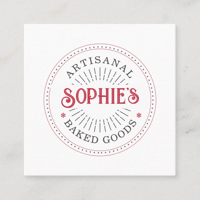 Carte De Visite Carré Baker boulangerie pâtisserie Chef rouge blanc Typo (Devant)