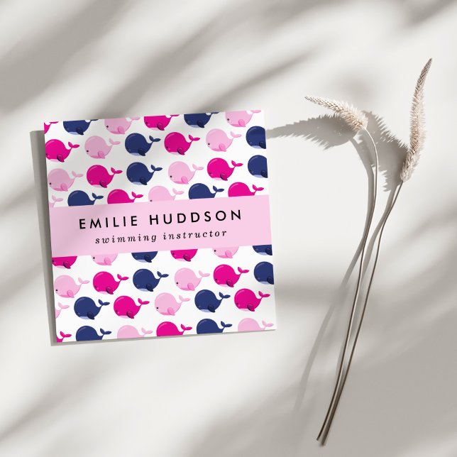 Carte De Visite Carré Baleines mignonnes, Instructeur de natation, Entra (Créateur téléchargé)