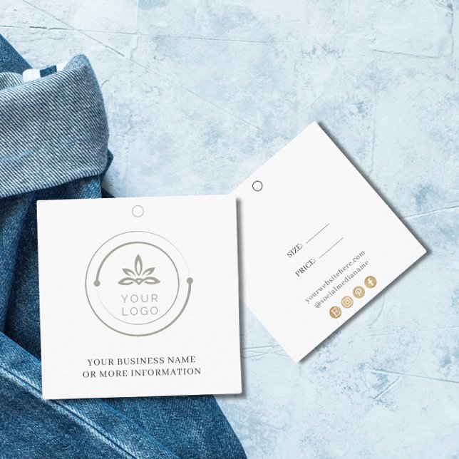 Carte De Visite Carré Balise de prix simple logo blanc sur les médias so (Créateur téléchargé)