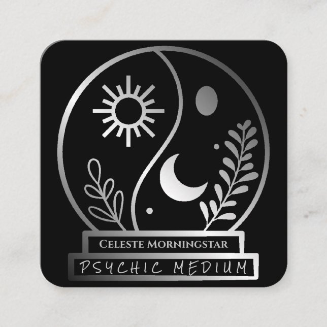 Carte De Visite Carré Balle en cristal argenté Psychique Moyenne Lune So (Devant)