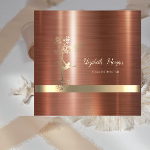 Carte De Visite Carré Bande d'or, Arbre femmes Silhouette Brown Métallur