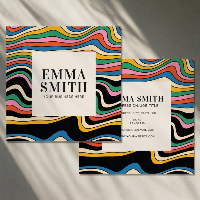 Carte De Visite Carré Bandes arc-en-ciel rétro (Créateur téléchargé)