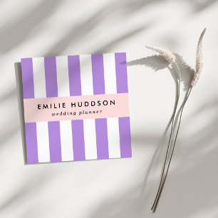 Carte De Visite Carré Bandes pourpres, Blancs, Motif rayé