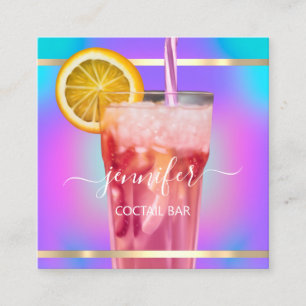 Carte De Visite Carré Bar À Vins De Pub Cocktail Boisson Pink Aqua Straw