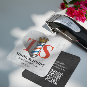 Carte De Visite Carré Barber Hair Shop Royal Crown Barber Pole Code QR