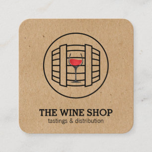 Carte De Visite Carré Baril de vin et verre   Sommelier