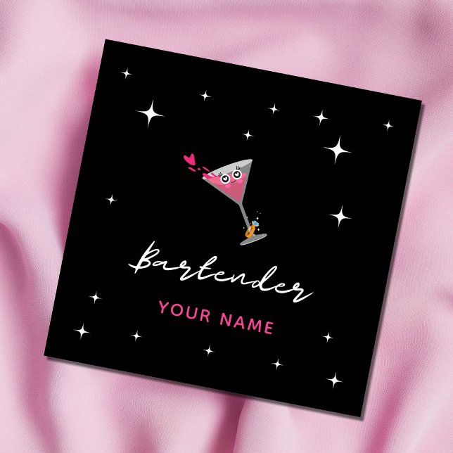 Carte De Visite Carré Bartender Funny Cocktail Verre Boire Mariage Annea (Créateur téléchargé)