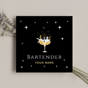 Carte De Visite Carré Bartender Glamour Cocktail Drôle Champagne Girl