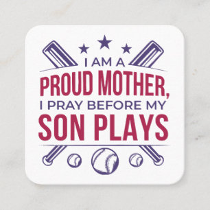 Carte De Visite Carré Baseball Fier Mère Je Prie Avant Que Mon Fils Ne J
