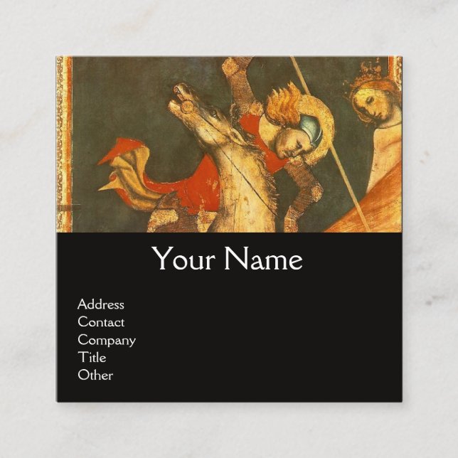 Carte De Visite Carré Bataille de Saint George, Monogramme Dragon Noir (Devant)