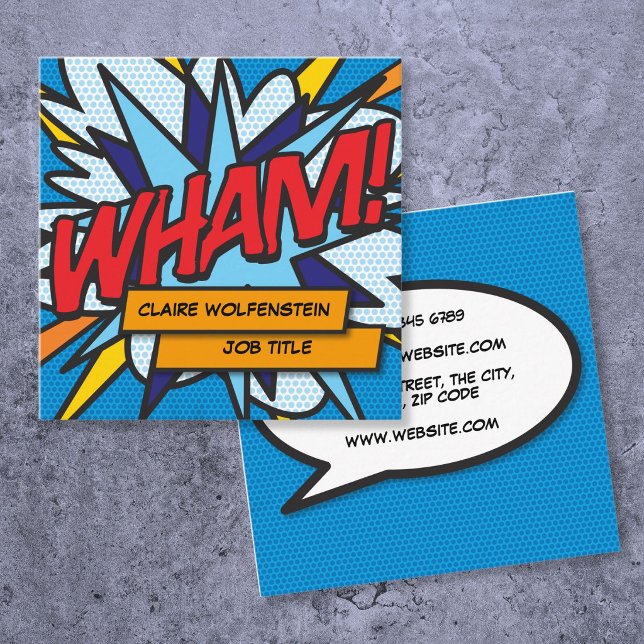 Carte De Visite Carré BD Fun Cool Branché Comic Book (WHAM Fun Cool Trendy Comic Book Square Business Card
)
