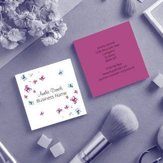 Carte De Visite Carré Beau Carré Magenta Rose et Bleu Papillon