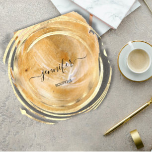 Carte De Visite Carré Beauté Bio Boutique QR Code Logo Peinture Or Blanc