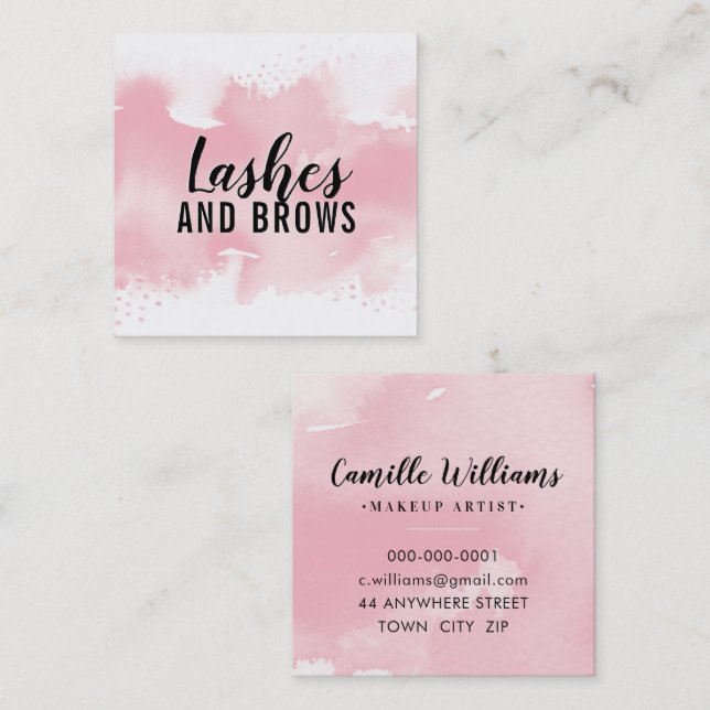 Carte De Visite Carré BEAUTÉ ÉLÉGANTE aquarelle peinte moderne rose pâle (Devant / Derrière)