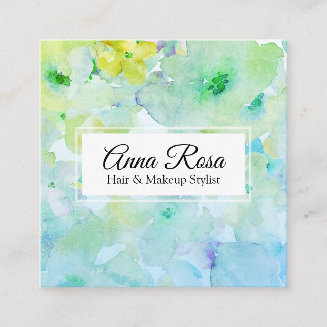 Carte De Visite Carré *~* Beauté florale populaire et chic bleu turquois (Devant)