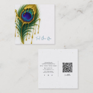 Carte De Visite Carré Beauté Luxe Gold Drip Glam Plume de Paon