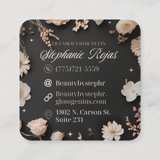 Carte De Visite Carré Beauty By Steph R Custom Ordered Square Business C (Dos)