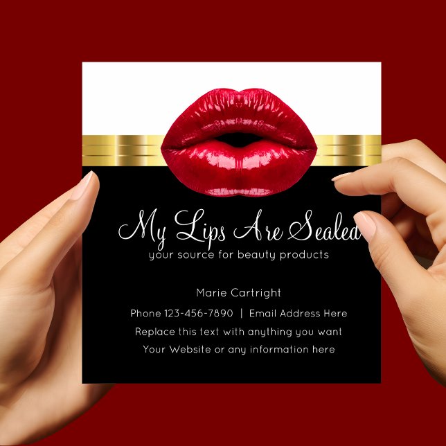 Carte De Visite Carré Beauty Red Lips Classy Gold Foil Look (Créateur téléchargé)