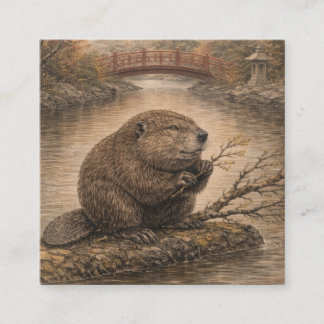 Carte De Visite Carré Beaver Japanese Landscape Card
