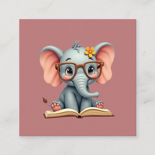 Carte De Visite Carré Bébé Éléphant Sage (Devant)