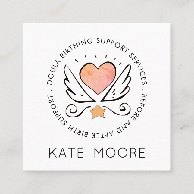 Carte De Visite Carré Bébé Whimsical Doula Entraîneur De Naissance Ou Mi (Devant)