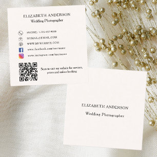 Carte De Visite Carré Beige crème QR code médias sociaux