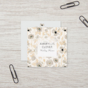 Carte De Visite Carré Belle aquarelle Pavot gris jaune Floral