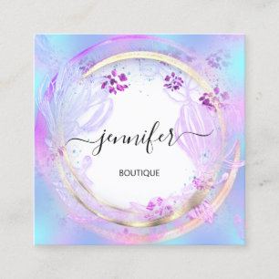 Carte De Visite Carré Belle Boutique Canapé Rose blanc Floral QR Code Lo