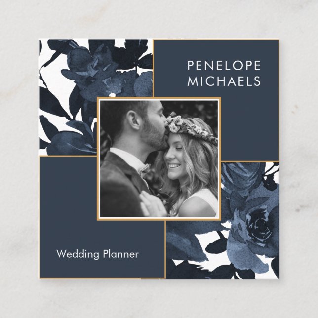 Carte De Visite Carré Belle Flore Bleue avec Photo (Devant)