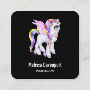 Carte De Visite Carré Belle Licorne avec Crinière Arc-en-ciel