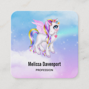 Carte De Visite Carré Belle licorne avec Rainbow Mane