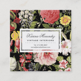 Carte De Visite Carré Belles fleurs et insectes Jardin Floral