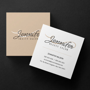 Carte De Visite Carré Biege White Rose Beauté Salon Esthéticien