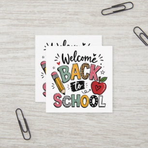 Carte De Visite Carré Bienvenue à l'école Professeur Élève Premier Jour