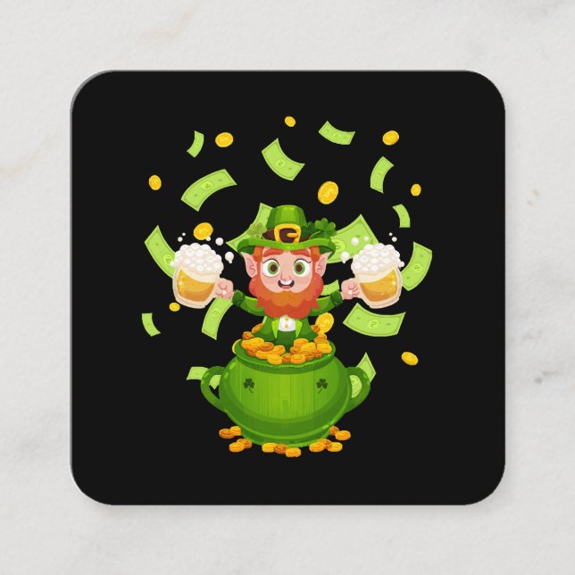 Carte De Visite Carré Bière Leprechaun irlandais Saint Patrick (Devant)