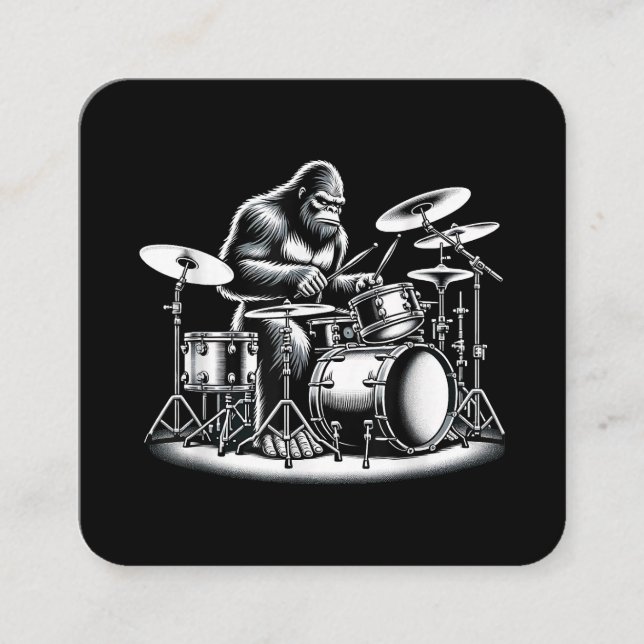 Carte De Visite Carré Bigfoot Drummer Sasquatch Jouer Drums Musicien B (Devant)