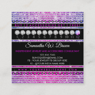 Carte De Visite Carré Bijoux à billes Glitz Glam Diamant de luxe