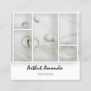 Carte De Visite Carré Bijoux de luxe perles or blanc VIP