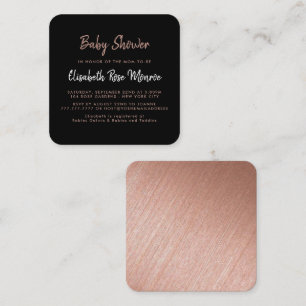 Carte De Visite Carré Billet Rose Gold Foil & Script Baby shower