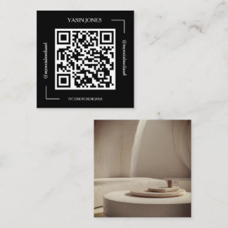 Carte De Visite Carré Black and White QR Code Interior Designer