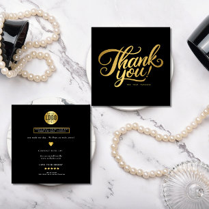 Carte De Visite Carré Black Classy et Elegant golden merci