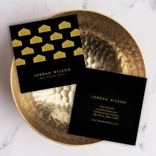 Carte De Visite Carré Black Elegant Maison Motif Immobilier