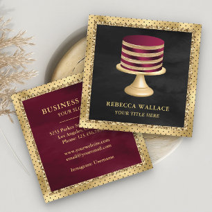 Carte De Visite Carré Black Gold Foil Custom Burgundy Cake Bakou