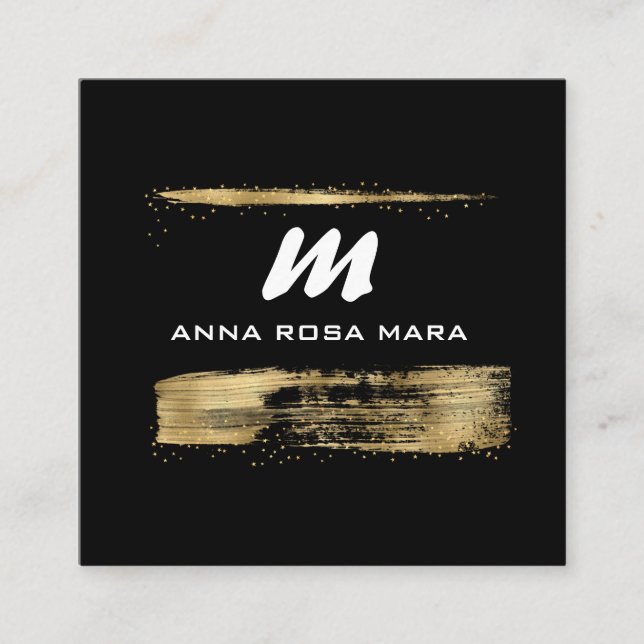 Carte De Visite Carré *~* Black Gold Luxe QR AP65 Gold Parties scintilla (Devant)