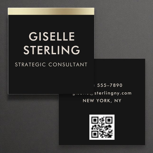 Carte De Visite Carré Black Gold Luxury QR Code Typographie minimale (Créateur téléchargé)