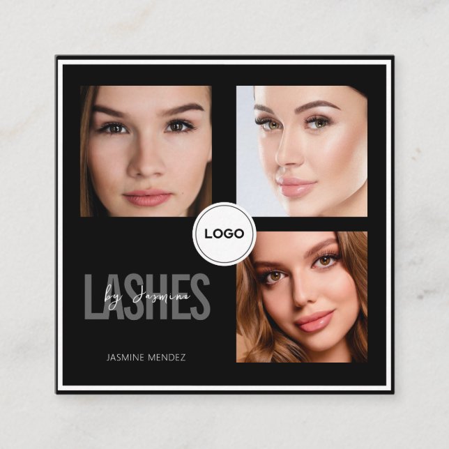 Carte De Visite Carré Black Lash Tech Photo Collage Code QR & Avis  (Devant)