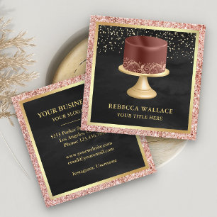 Carte De Visite Carré Black Rose Gold Parties scintillant Drives Maroon 