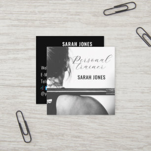 Carte De Visite Carré Black White Fitness Personal Trainer Influencer