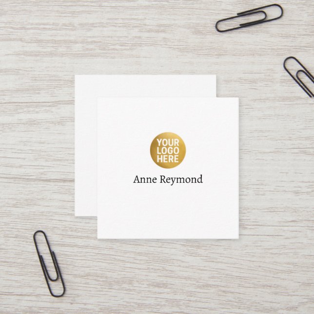 Carte de visite carré blanc avec logo (Devant/Arrière en situation)