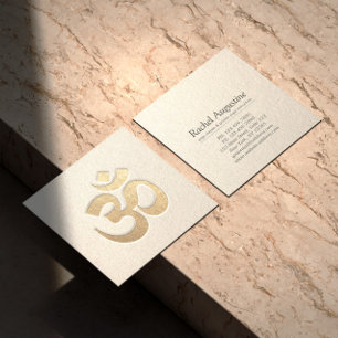 Carte De Visite Carré Blanc et Or Professeur de Yoga Symbole OM en relie